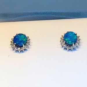 18k white gold genuine opal earrings